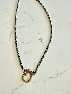 Minimal Horseshoe Two-Tone Ring Detail Necklace - Silver with Gold Accents